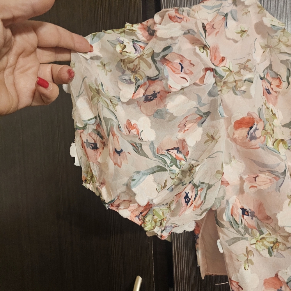 SHEIN Pink Floral Blouse, Off Shoulder, Size 6